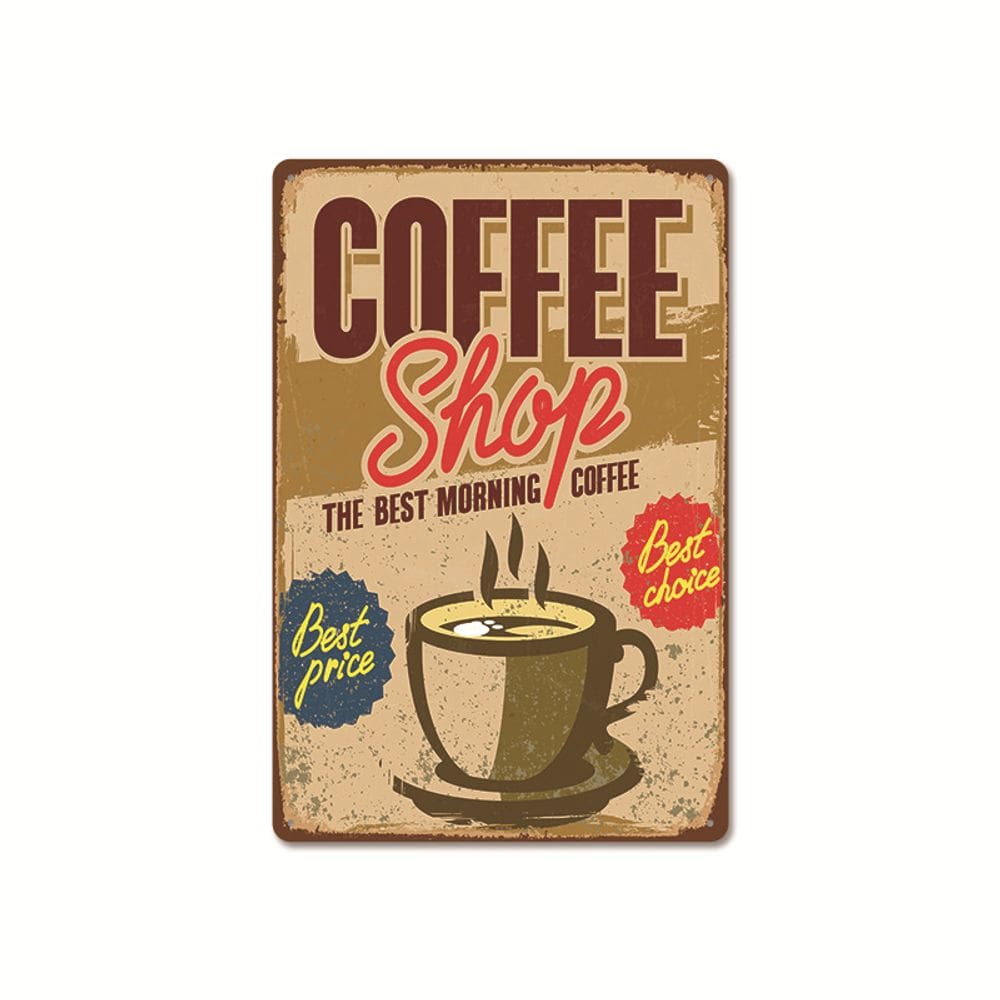 Placa de cafeteria vintage com pintura em ferro 20x30cm