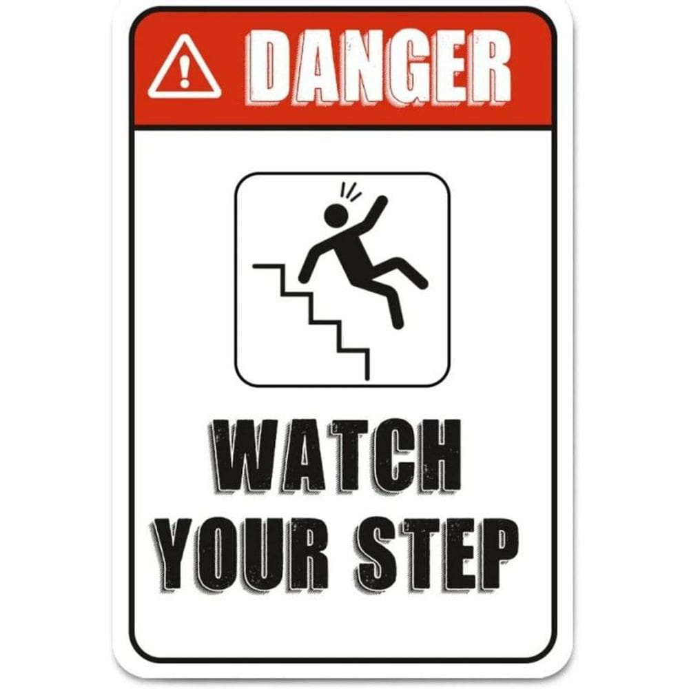Placa de parede vintage Watch Your Step Danger Warning 30x30cm