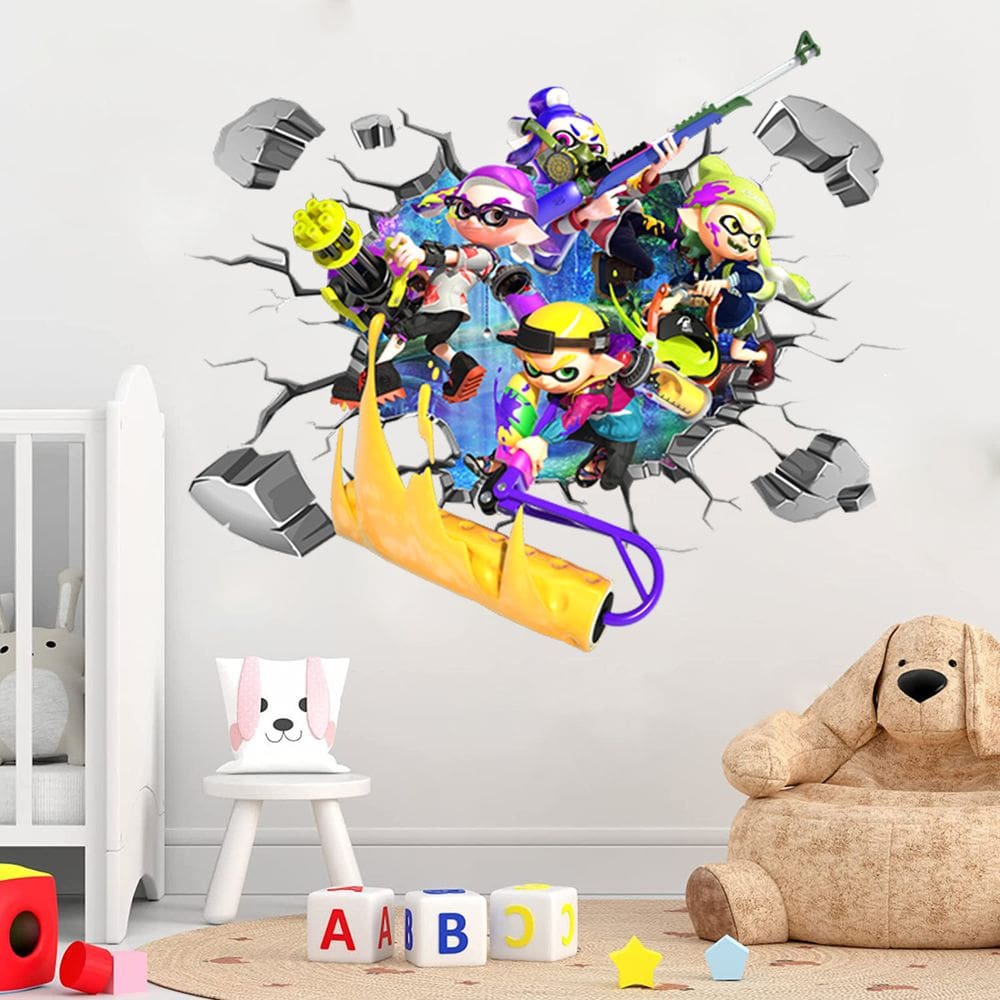 Adesivo de parede 3D Splatoon, decoração autoadesiva de desenho animado em PVC
