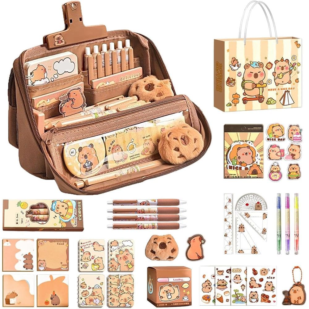 Conjunto de presentes de papelaria Capybara Stand-Up Pencil Case para crianças