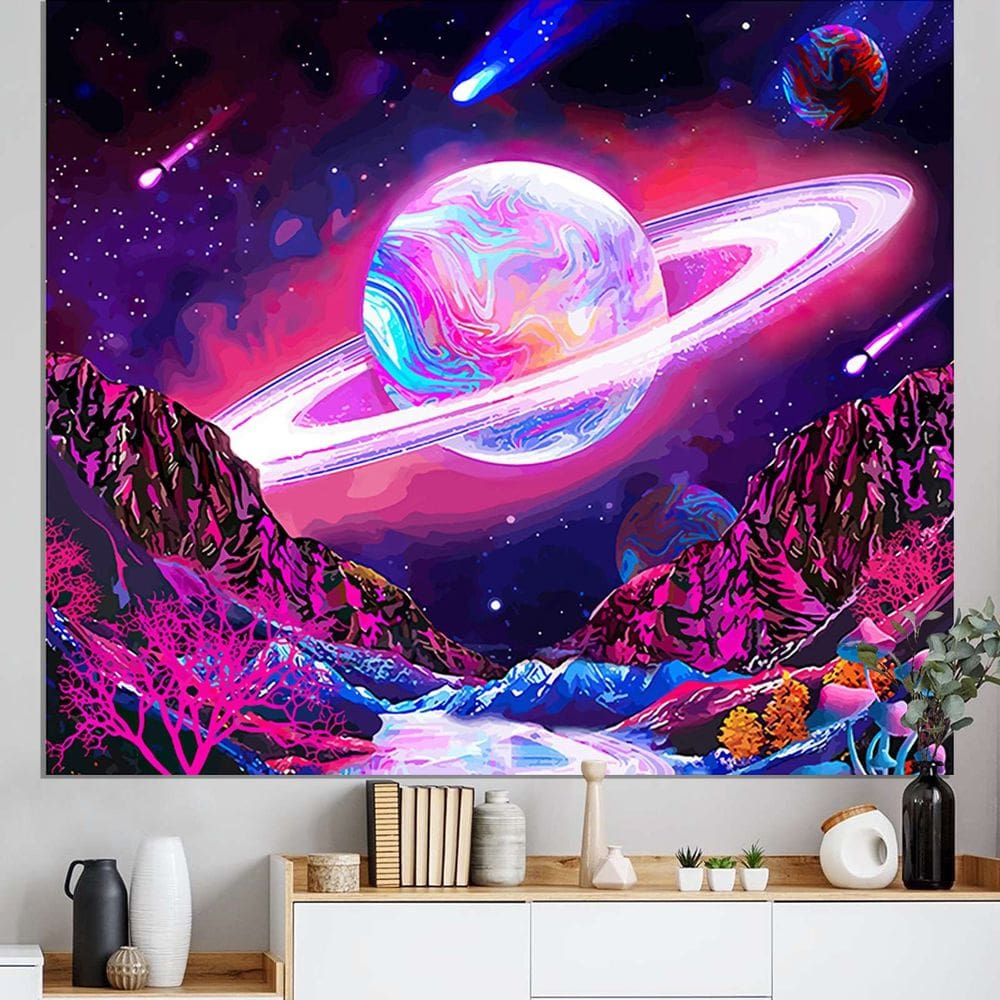 Tapeçaria para pendurar na parede Galactic Planet 100% poliéster 100x150cm
