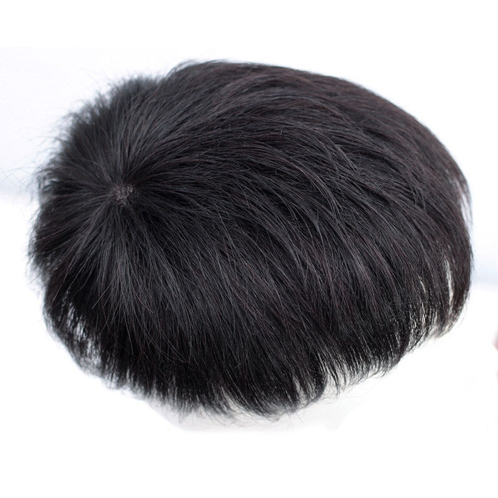 Peruca masculina de proteção de cabelo de fibra natural preta resistente ao calor