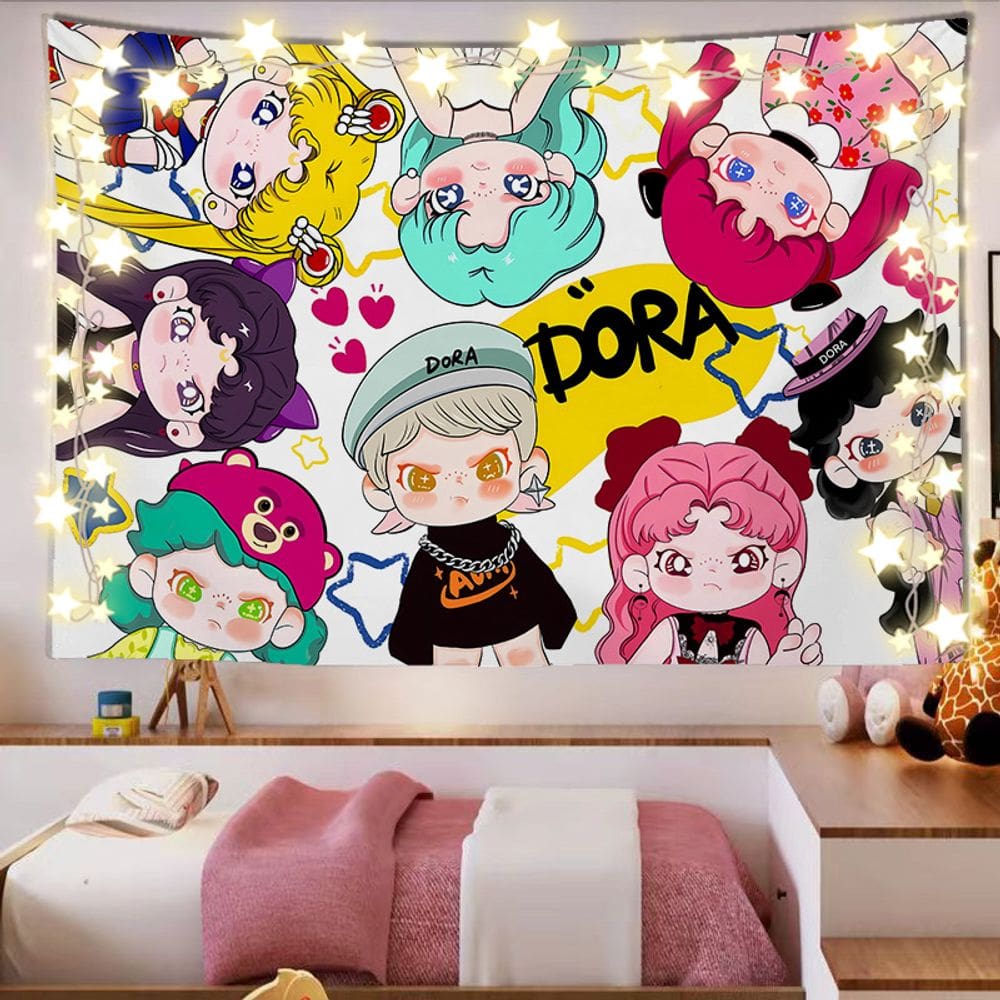 Tapeçaria para pendurar na parede Cute Chibi Anime 100x150cm poliéster
