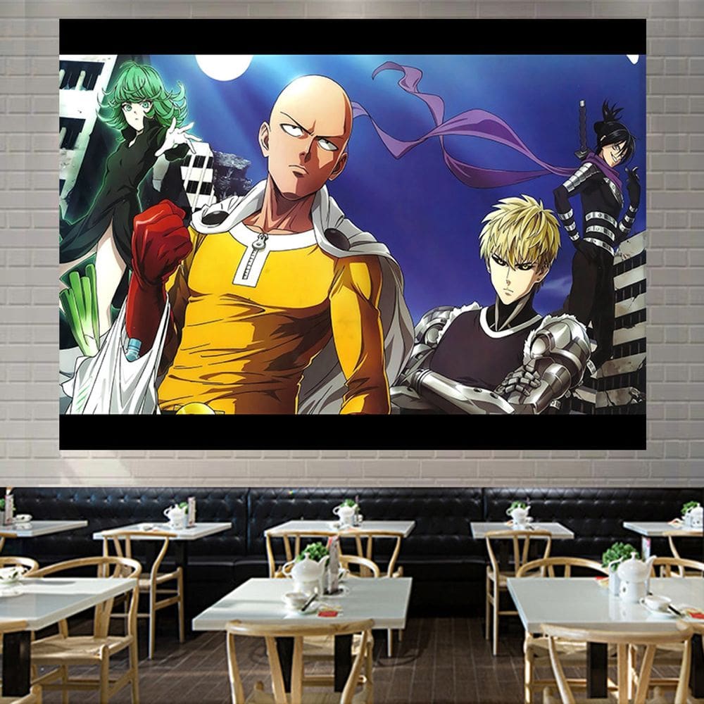 Tapeçaria One Punch Man Saitama, Genos e Tatsumaki 100x150cm