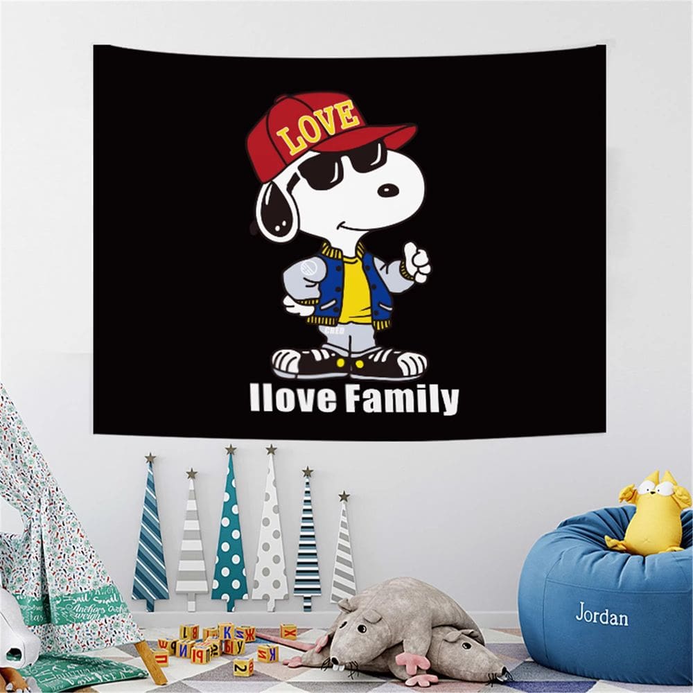 Tapeçaria para pendurar na parede Snoopy Cool I Love Family Design 100x150cm