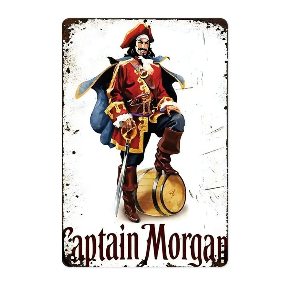 Placa de estanho de metal Captain Morgan Retro Pirate Decoração de parede 20x30cm