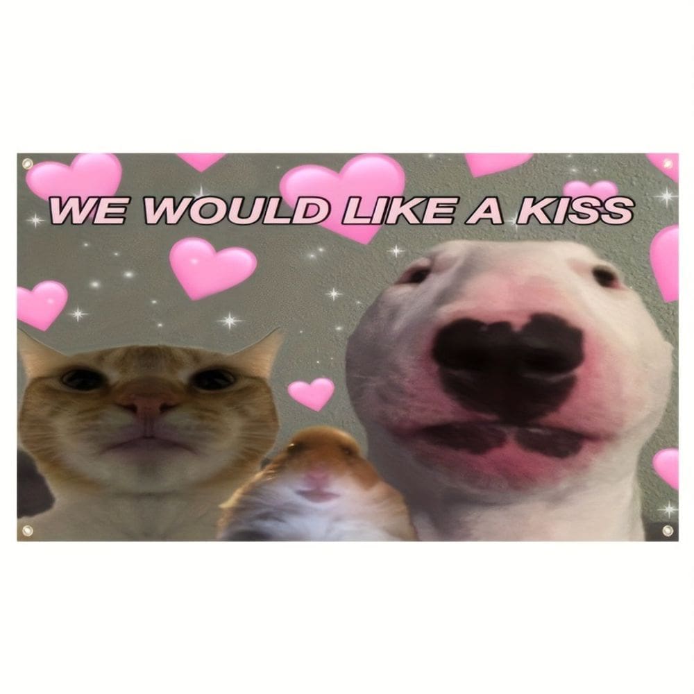 Tapeçaria Gostaríamos de um beijo Meme de animais fofos 100x150cm