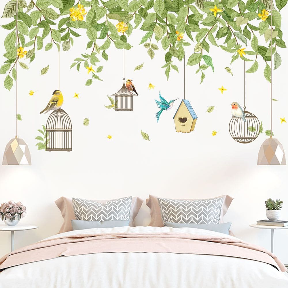 Adesivo de parede Flower Vine and Birdcage Home Decor 45x50cm