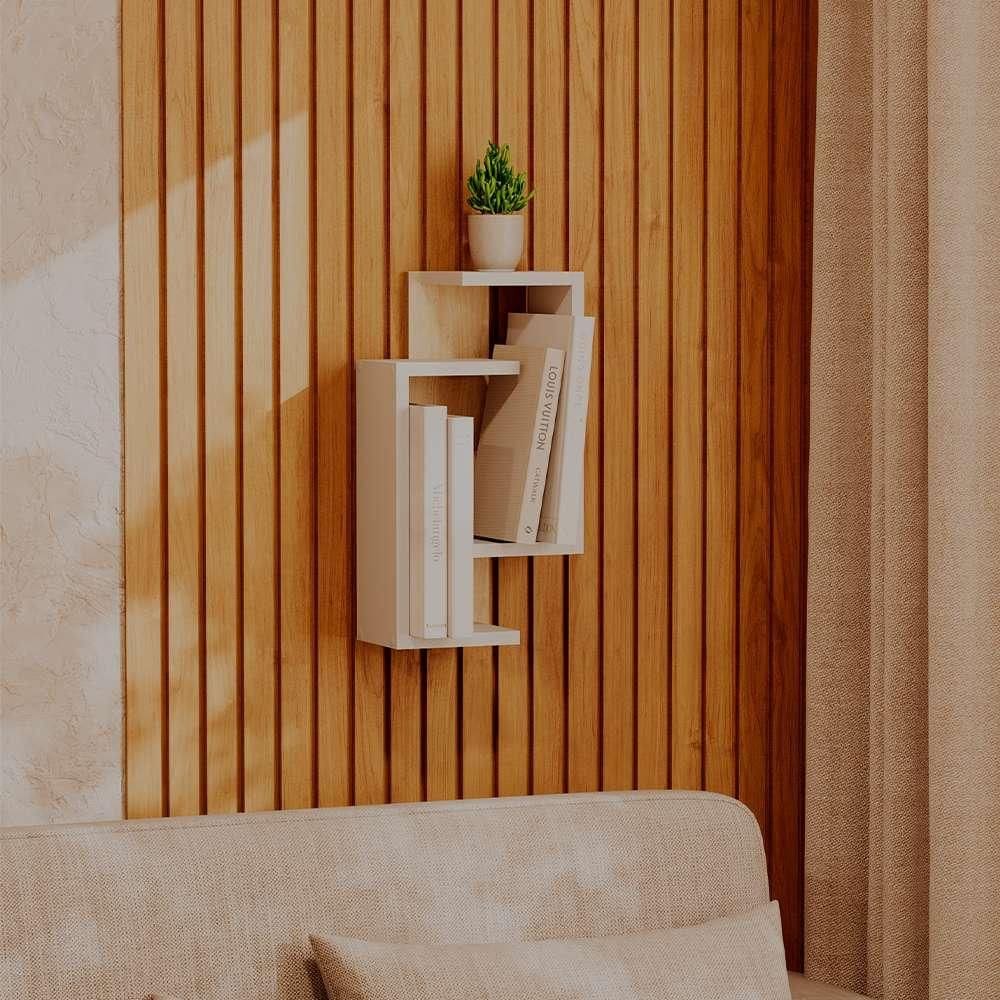 Nicho de Parede Decorativo Branco com Carvalho Sala Quarto Hall