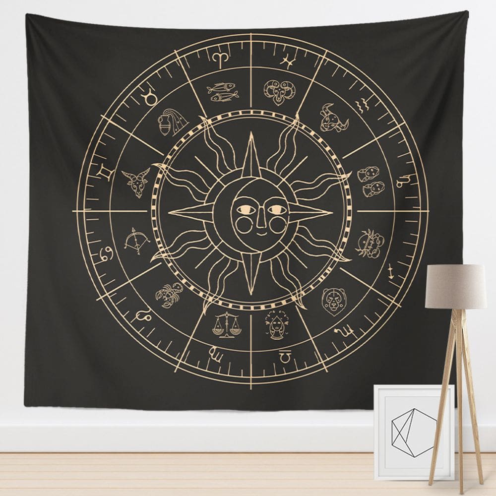 Tapeçaria pendurada na parede Zodiac Sun Astrology Symbols 100x150cm