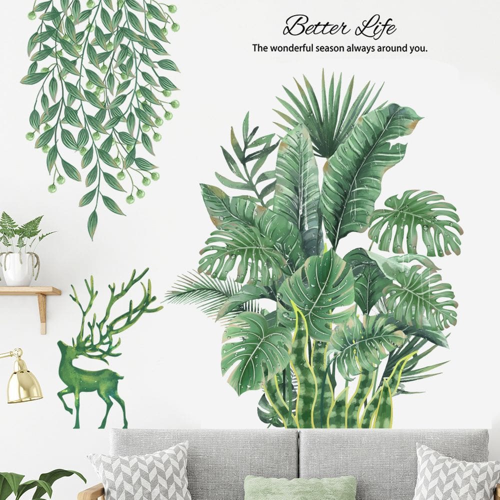 Adesivo de parede Tropical Plant and Deer Home Decor 45x50cm