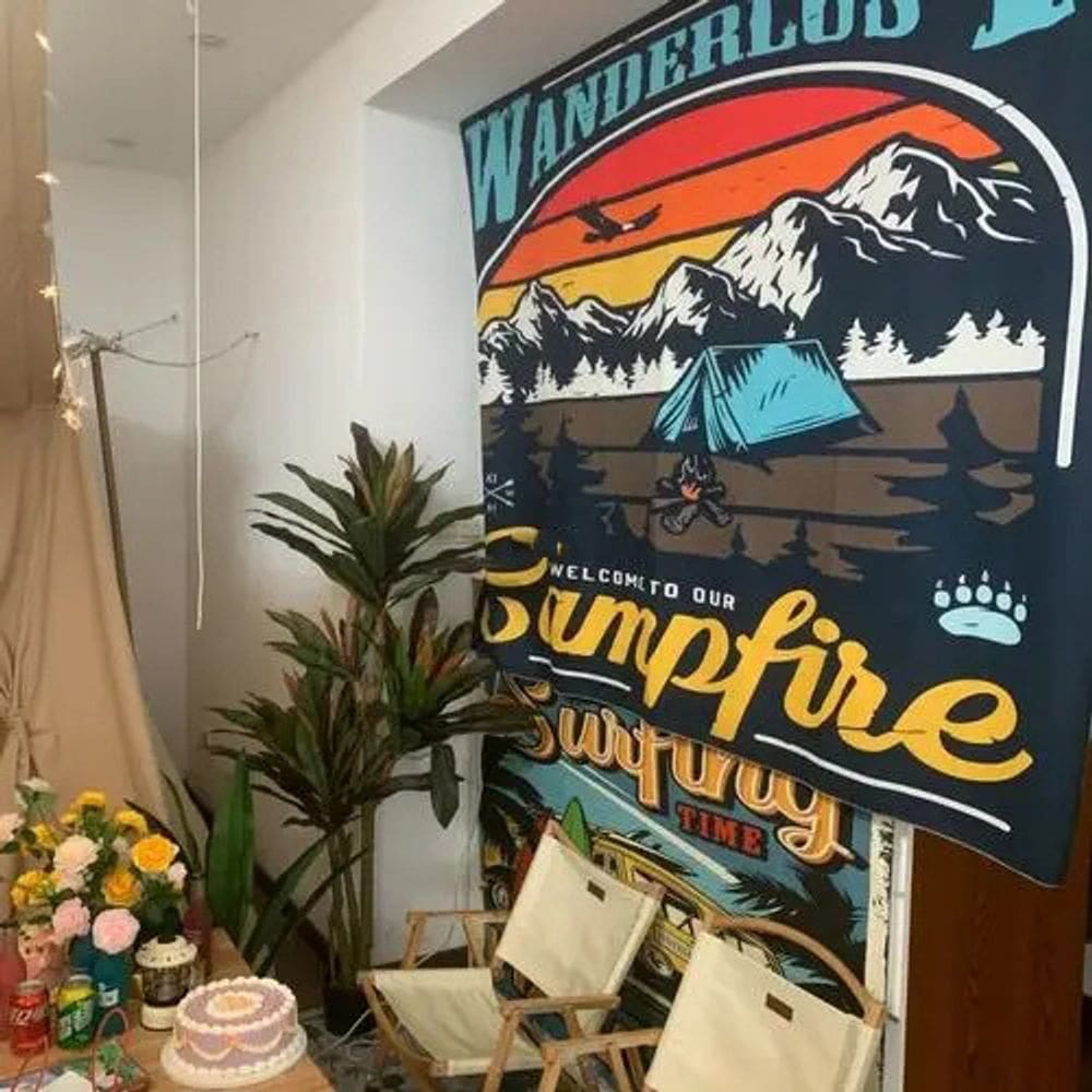 Tapeçaria Wanderlust Campfire Mountain 100x150cm Poliéster