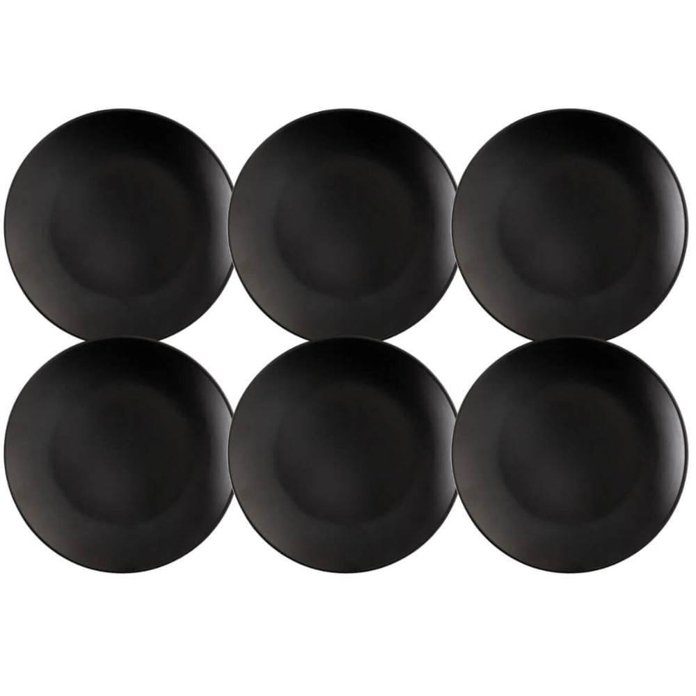 Conjunto 6 Pratos Rasos para Sobremesa Plástico Preto 18cm Coza Mesa Posta