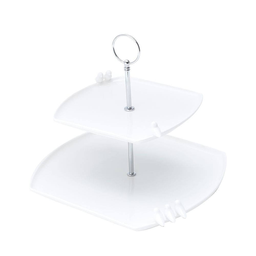 Prato Duplo de Porcelana P/Doces Birds Branco 27x19cm Wolff