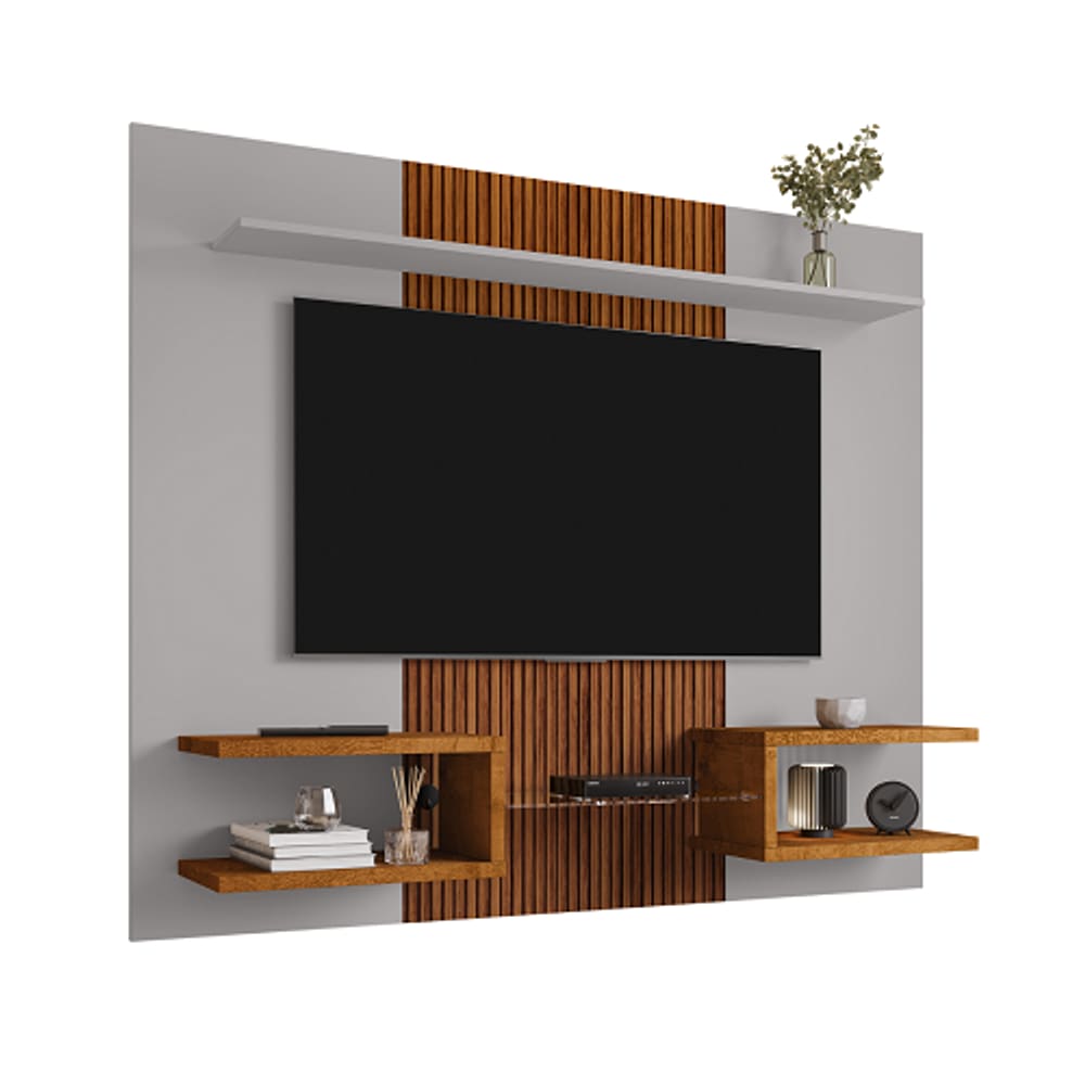 Painel Atlas Off White/Naturalle Ripado – Bechara Móveis