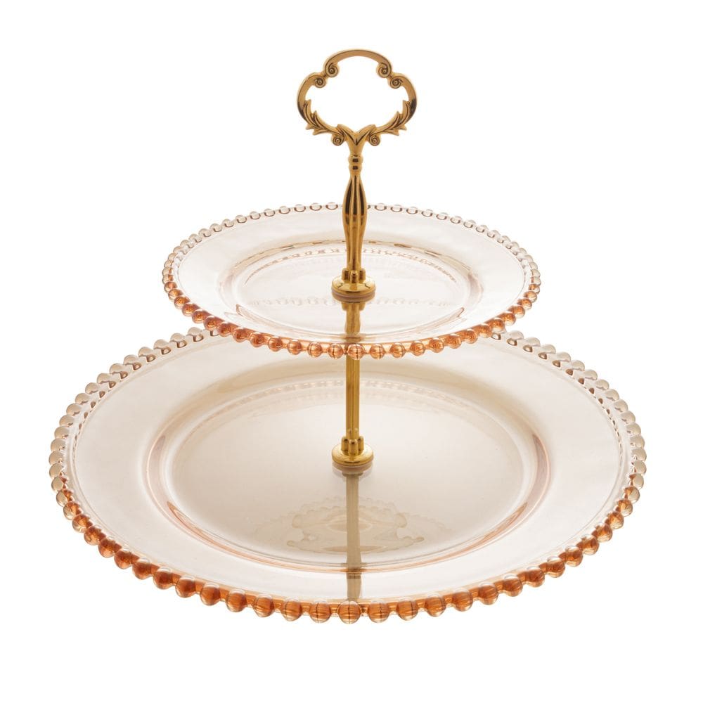 Prato Duplo de Cristal P/Doces Pearl Bolinha Âmbar 32x19,5cm Wolff