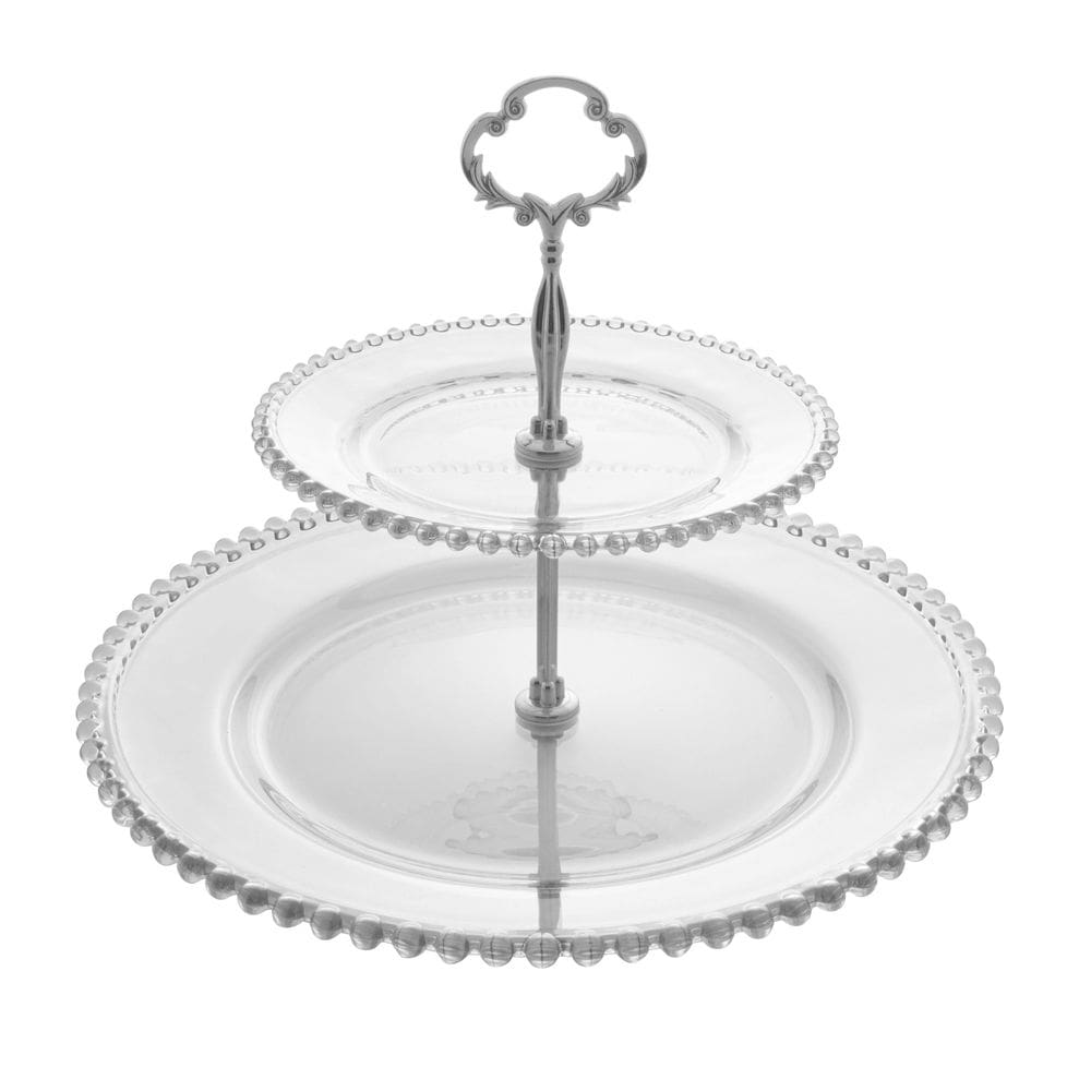 Prato Duplo de Cristal P/Doces Pearl Bolinha Transparente 32x19,5cm Wolff