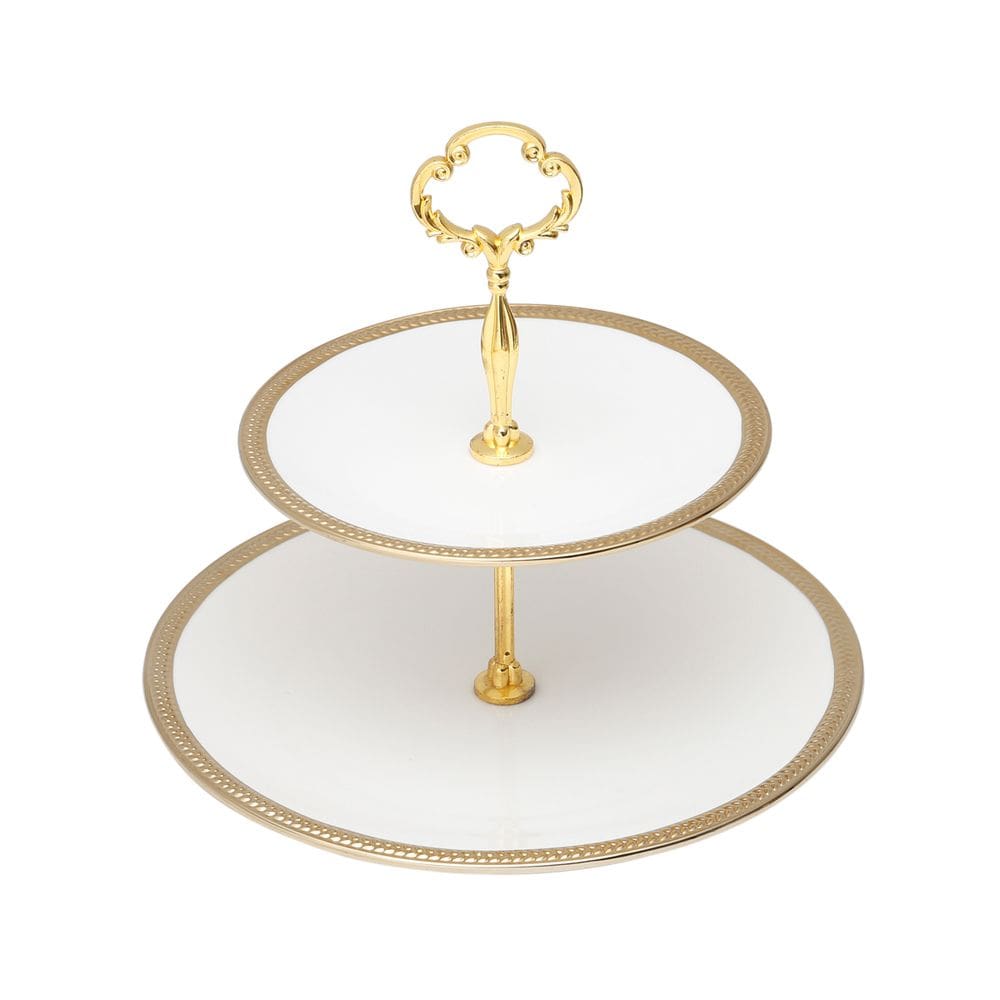 Prato Duplo de Porcelana P/Doces Paddy Branco/Dourado 27x19cm Wolff