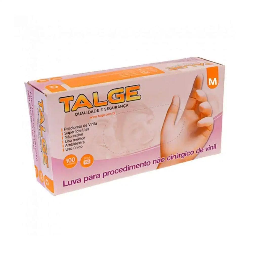 Luva Procedimento Vinil Sem Pó Tamanho M 100 Unidades Talge