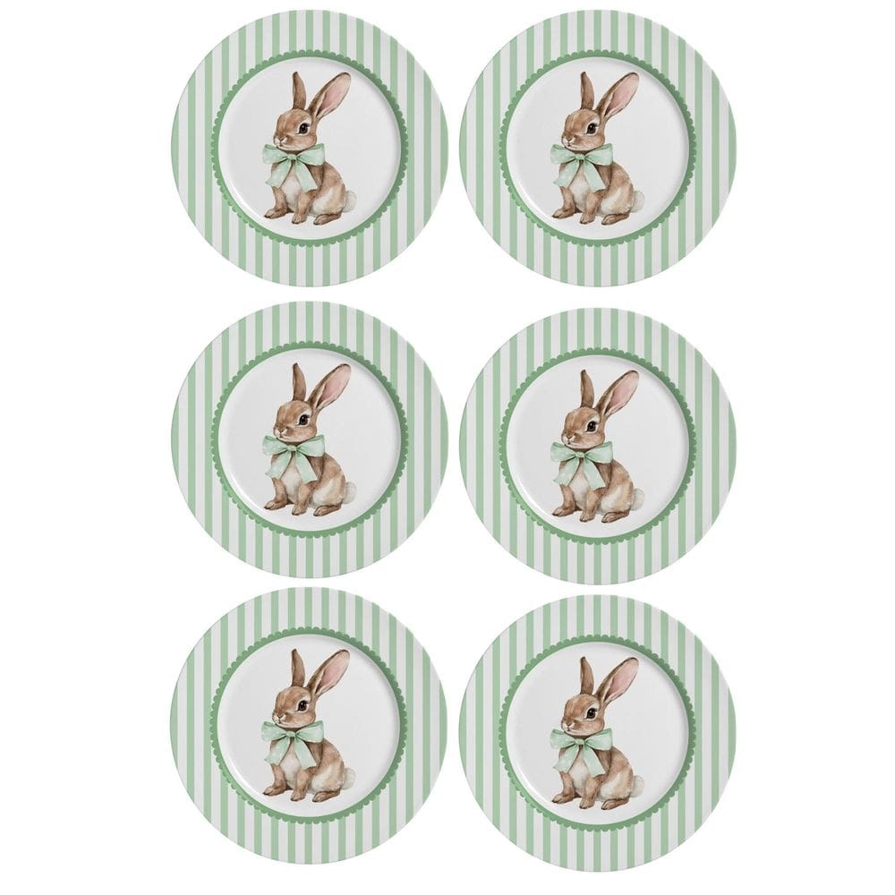 Jogo de Pratos de Sobremesa Laços de Páscoa Verde - 21cm - 6 Peças - Alleanza