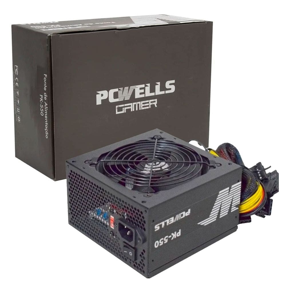 Fonte Gamer PCWells PK-550, 400W Real, C/ Cabo de Energia, Silenciosa, Preta - PK550ESG0010B0X