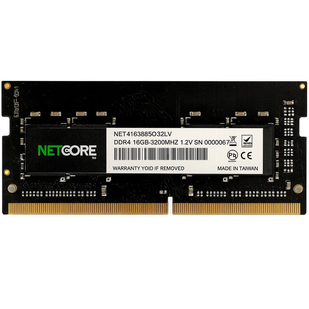 Memoria para Notebook Netcore 16GB DDR4 3200MHz, SODIMM, PC4-25600 , CL22, 1.2V -  NET416384SO32LV