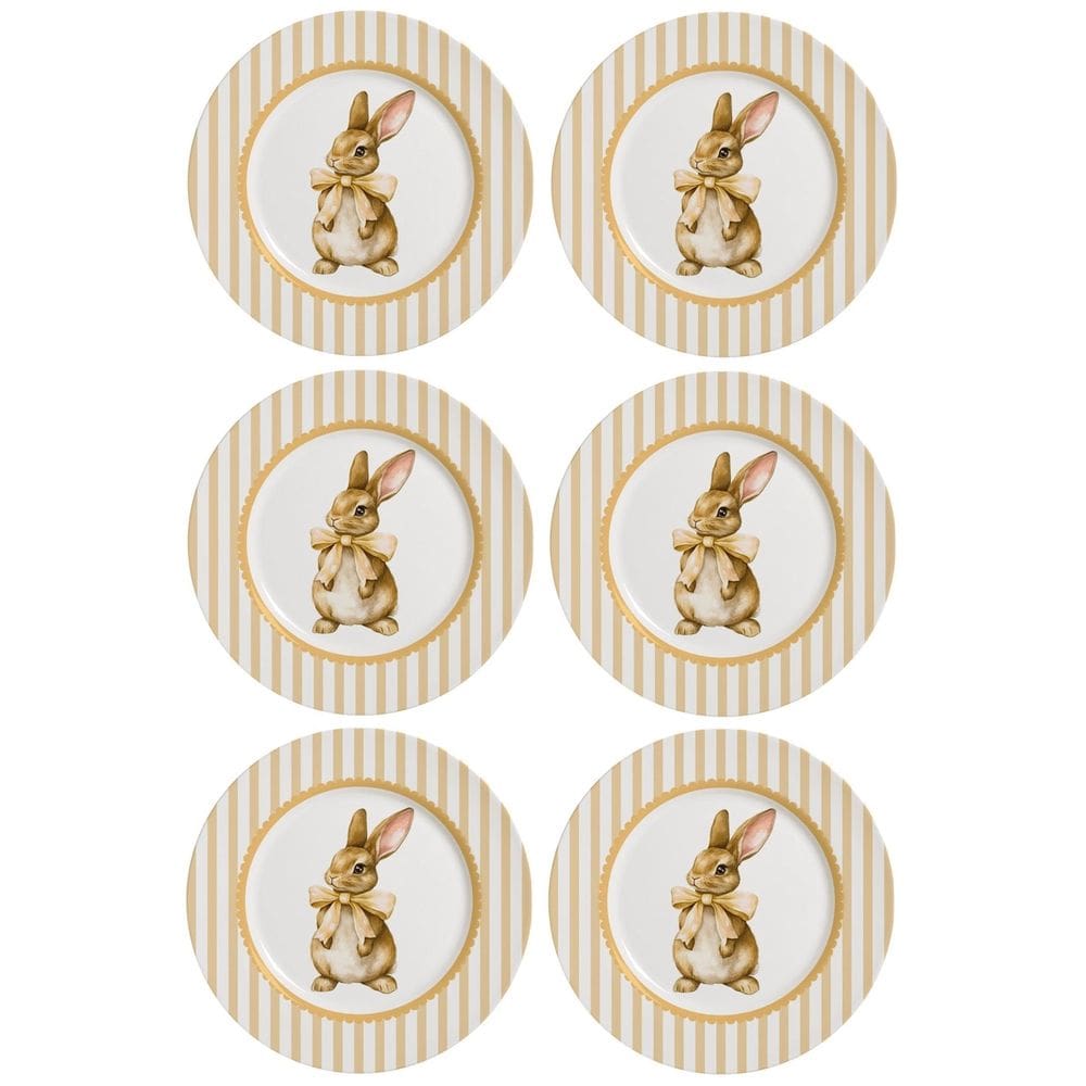 Jogo de Pratos de Sobremesa Laços de Páscoa Amarelo - 21cm - 6 Peças - Alleanza