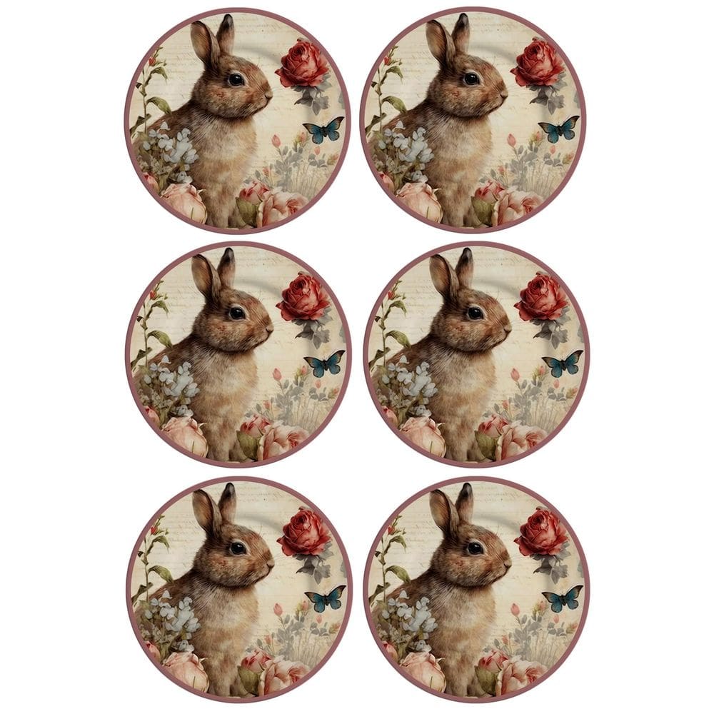 Jogo de Pratos de Sobremesa Páscoa Coelho Acácia - 21cm - 6 Peças - Alleanza