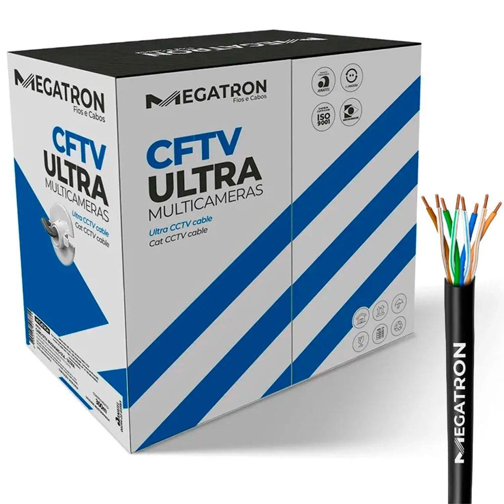 Cabo LAN UTP CFTV Multicameras Megaton Ultra, 4 Pares, Caixa 300 Metros, Classificação CMX, Preto - 4PX24AWG CCA