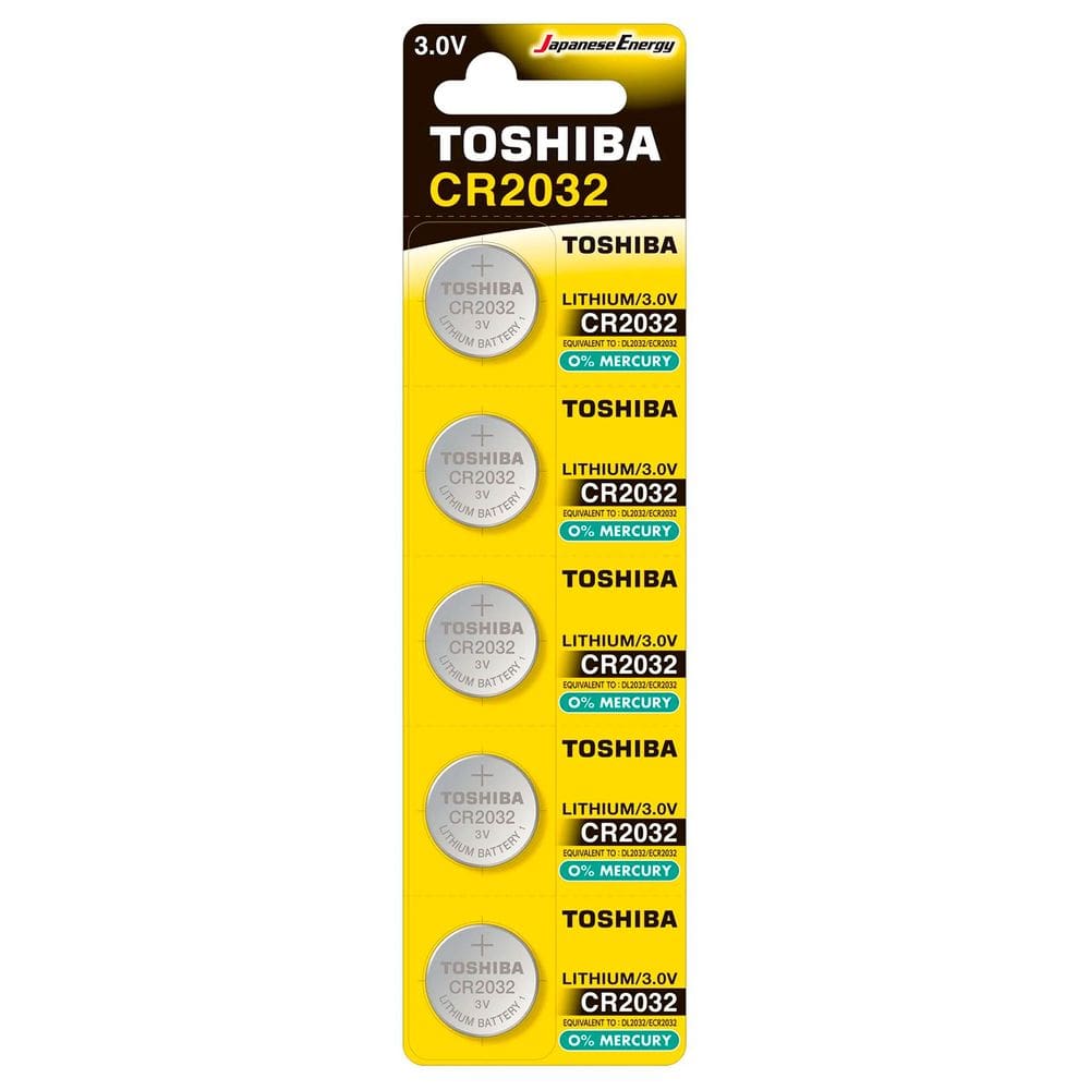 Pilha/Bateria Toshiba CR2032, Tipo Lithium Moeda, 3V, Longa Vida Útil, Cartela c/ 05 unidades