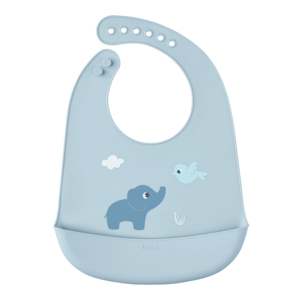 Babador em Silicone com Pega Migalhas Cloudy Elefante Azul - Buba