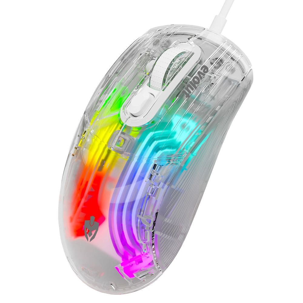 Mouse Gamer Evolut Lumini, 7200DPI, Transparente, RGB, Conexão USB, Silent, Cabo 1.6 Metros - EG-114