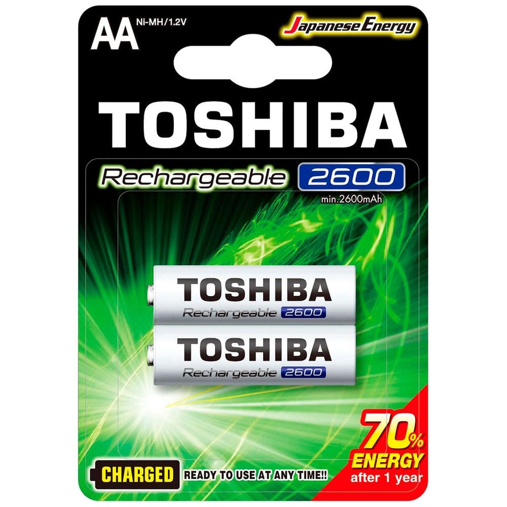 Pilha Recarregável Toshiba Tipo AA 2600mAh, TNH6GAE BP-2C, 1.2V, Embalagem c/ 2 Pilhas