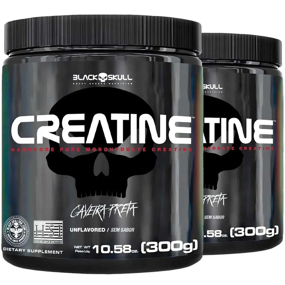 2x Creatina Monohidratada 100% Pura Pote 300g Black Skull