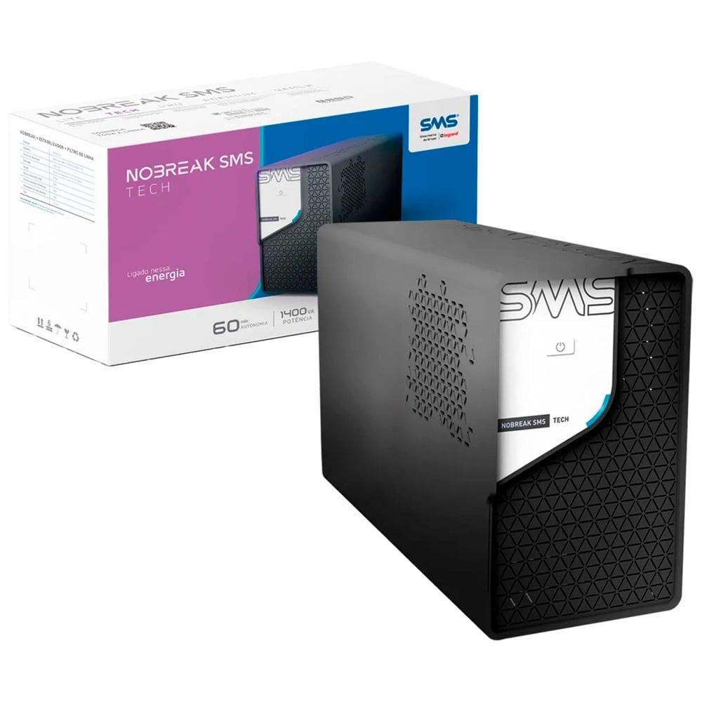 Nobreak SMS Tech 1400VA, Entrada Bivolt Automático (115/127/220V), Saída 220V, 8 Tomadas, 2x Baterias 12V/7Ah  - 29306