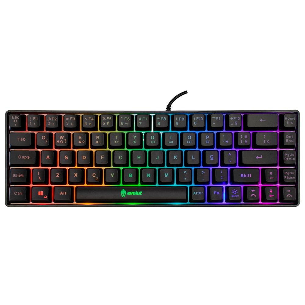 Teclado Gamer Evolut Fay, Layout 60%, ABNT2, Led Rainbow, Teclas Multimídia - EG-211