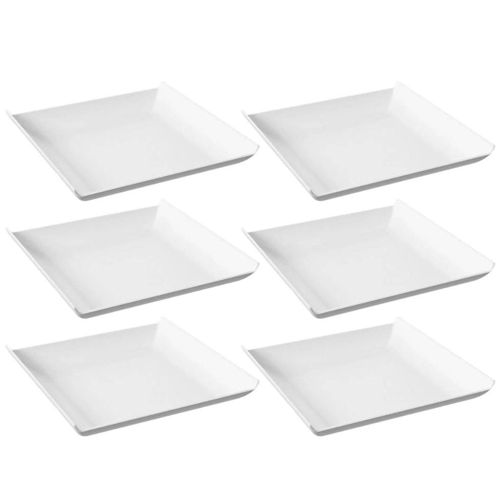 Kit 6 Pratos Quadrados Branco Grande Plástico 21cm Lanchonete Padaria Cozy Coza