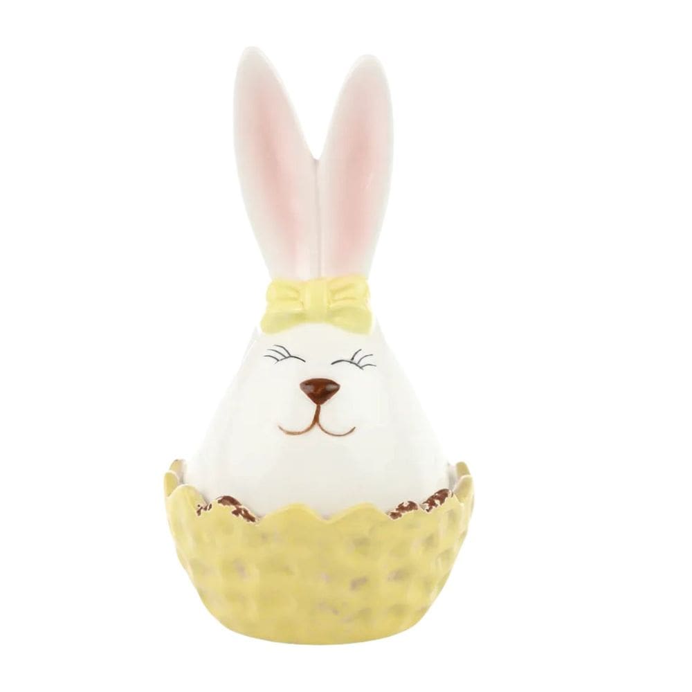 Coelho Da Pascoa Pote Amarelo Cerâmica Rainbow 13cm 1Un