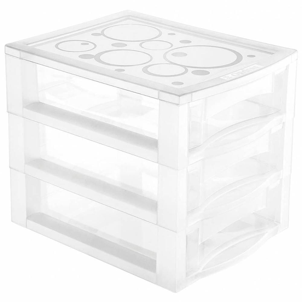 Gaveteiro Plástico 3 Gavetas Ordene 16,5x13x13,5cm Porta Objetos Acessórios Cristal Bel