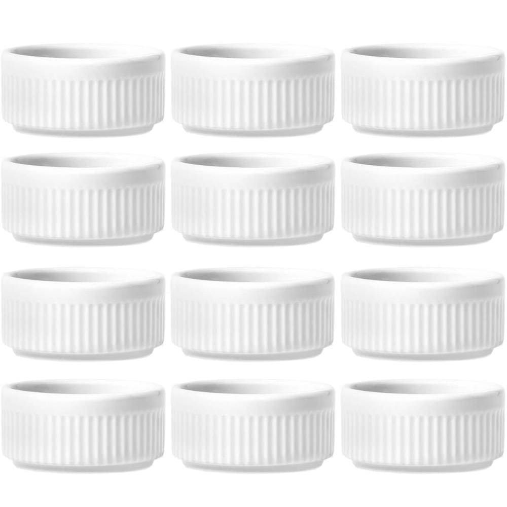 12 Ramekins Molheiras Porcelana 180ml Canelado Germer Branco Restaurante