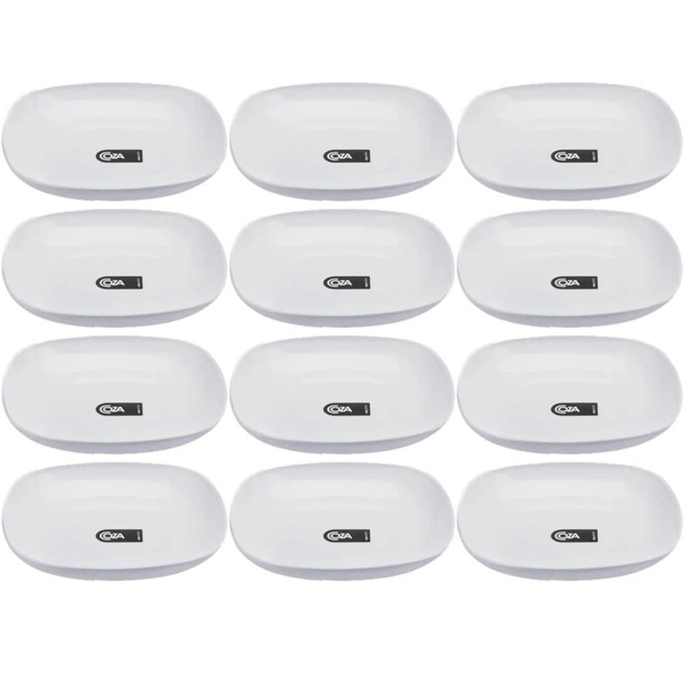 Kit 12 Pratos Brancos Quadrados  17cm Coza Plástico Bandeja Essential Bar Restaurante