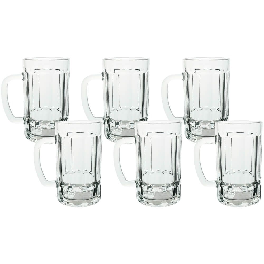 Jogo de Canecas de Chopp e Cerveja  de Vidro 360ml 6 Peça  - Seu Lar