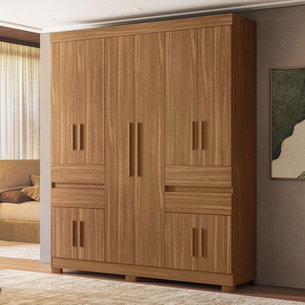 Guarda-Roupa Casal Vizanno 10 Portas 4 Gavetas Amêndola Touch - Demobile