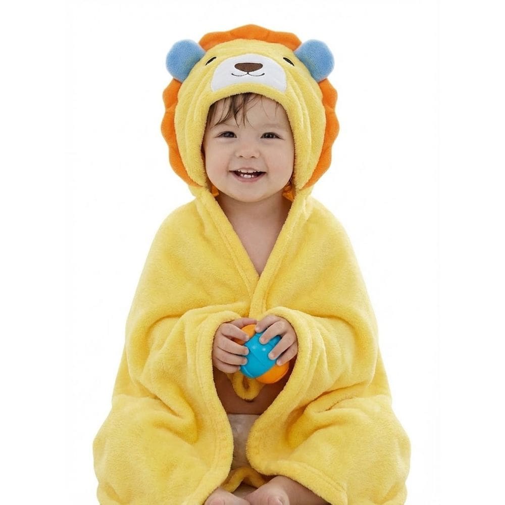 Manta Cobertor Toalha de Banho com Capuz para Bebê Criança Lorben Manto Bichinhos Fleece Macio Leão