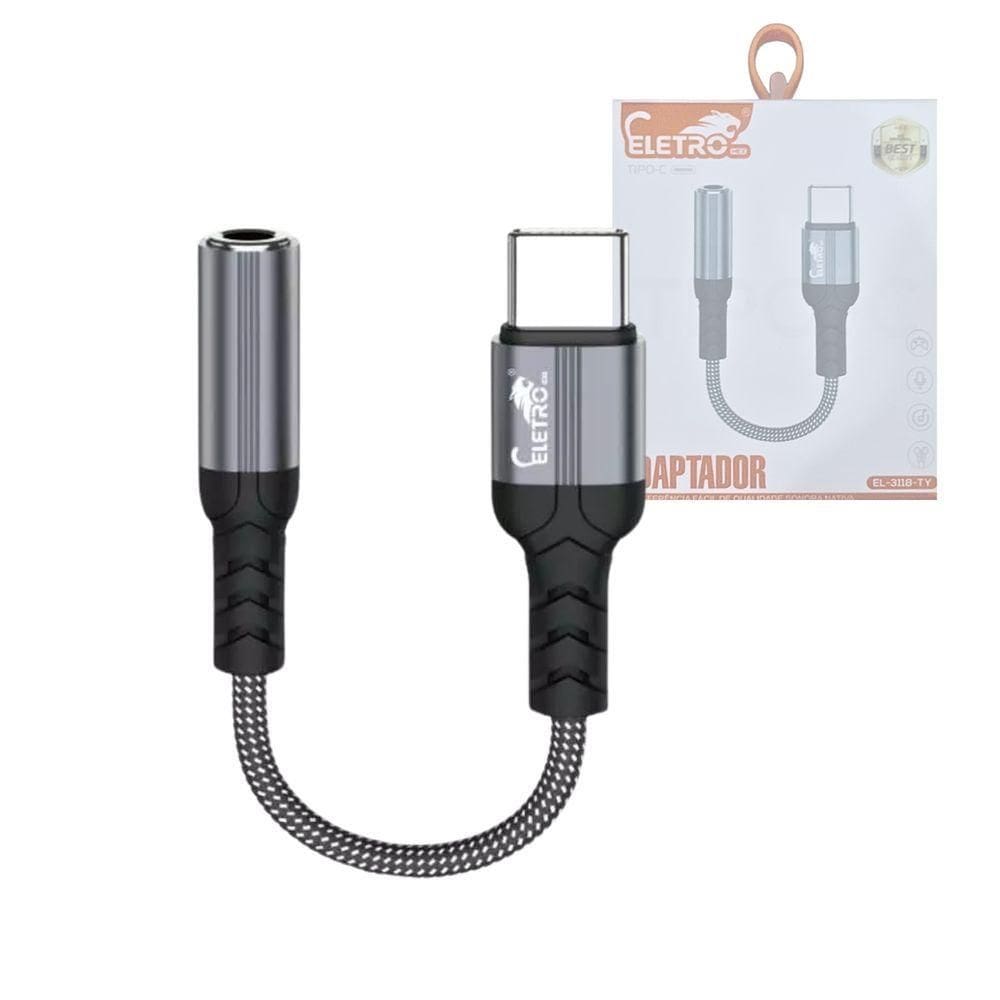 Adaptador Usb Tipo C Para Fone De Ouvido Fêmea P2 De 3,5 Mm
