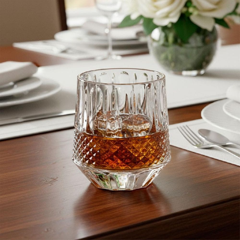 KIT 6 COPOS ÁGUA SUCO BAIXO HOME&CO LAPIDADO VIDRO 340ml 10x9x9cm TRANSPARENTE