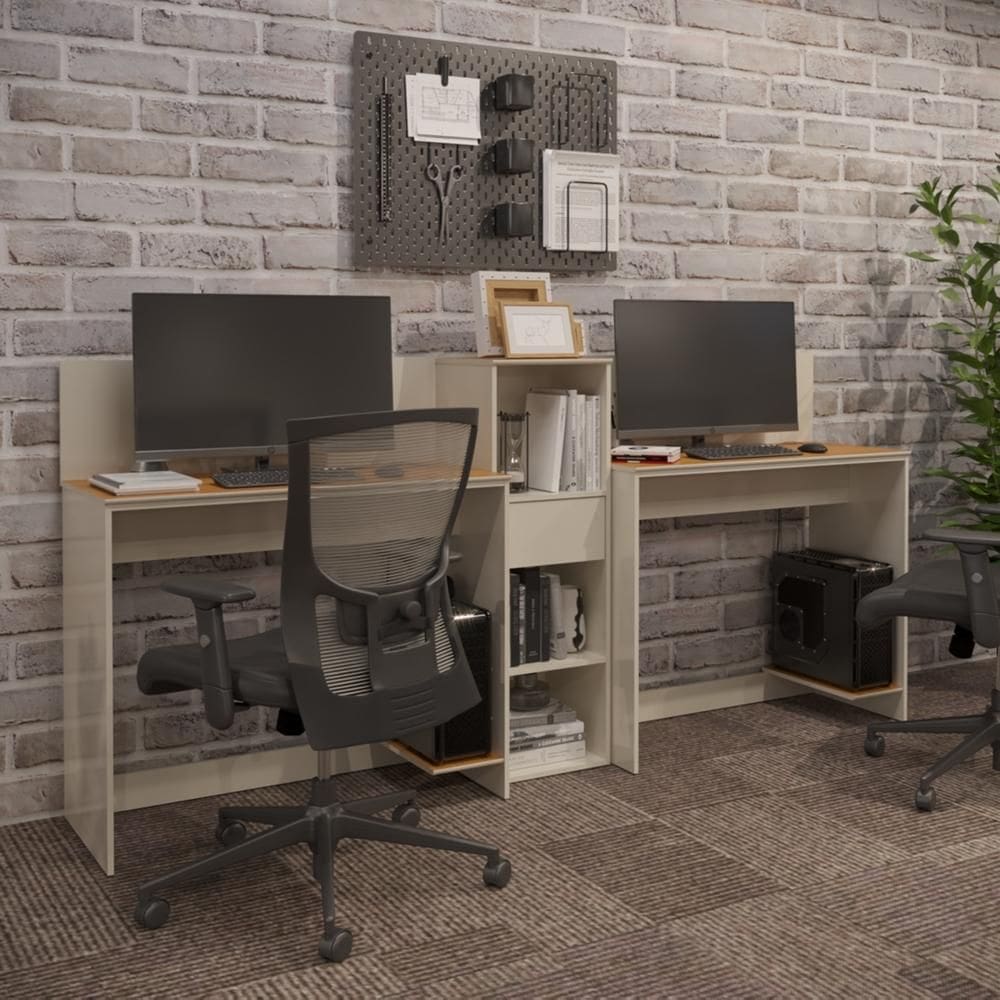 Conjunto de Escritório Moscou 1 Estante Livreiro e 2 Mesas Escrivaninha 90cm - Vianossa