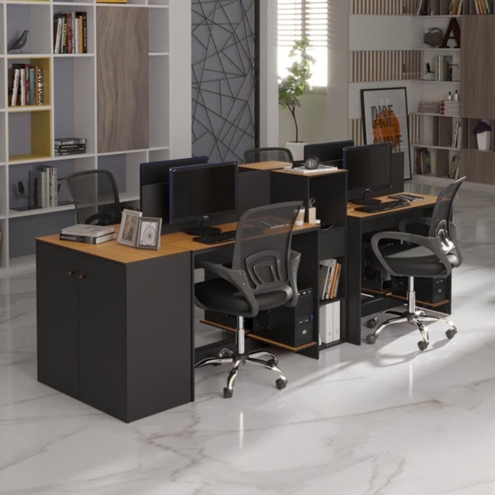 Estação de Trabalho 4 Lugares Office Moscou 4 Mesas 2 Armários 1 Aparador  - Vianossa
