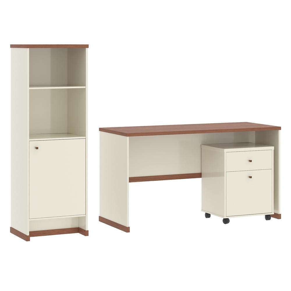 Kit  Escritório Mesa Escrivaninha Armário Estante Livreiro e Gaveteiro Organizador  Austria - Via Nossa