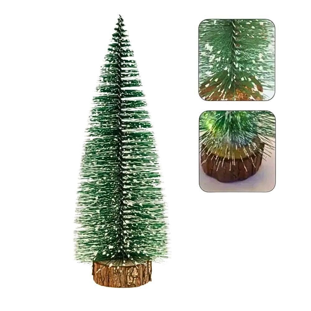 Mini Arvore De Natal Pinheiro Nevada Base De Madeira 20cm